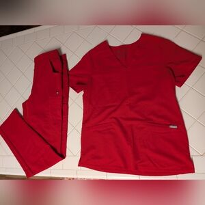 FIGS Women's Red Scrub Top and Pants Set